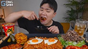 ASMR MUKBANG 집밥 열라면 치즈 통스팸 김치 계란후라이 먹방! FIRE NOODLES & CHEESE SPAM EATING SOUND!