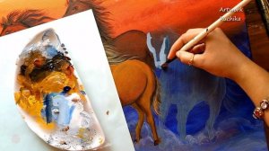 Full Tutorial / Drawing and Painting 7 Running Horses / Step by step Seven Horse Acrylic Painting