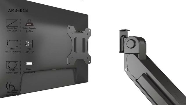 ACROPAQ AM3601B - Single screen Gas-spring monitor arm Deluxe-serie 17 till 32" USB смотреть онлайн