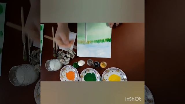 Рисование "Береза" с применением нетрадиционной техники "(смятой бумагой)