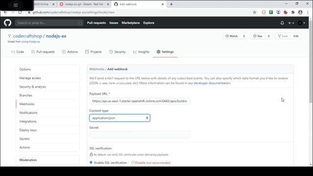 Openshift build trigger using openshift webhooks -  red hat