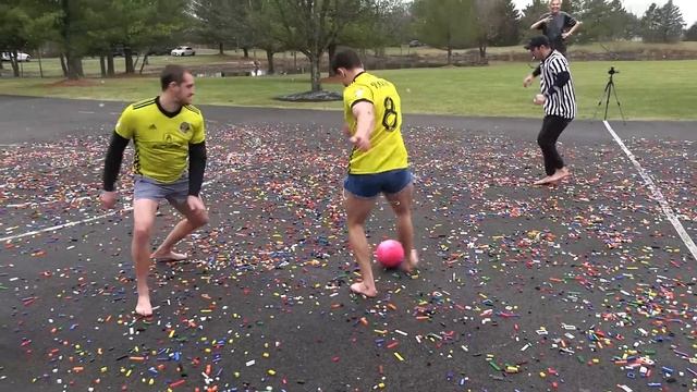 Playing BOWLING BALL SOCCER on Legos *FEET DESTROYED* смотреть онлайн