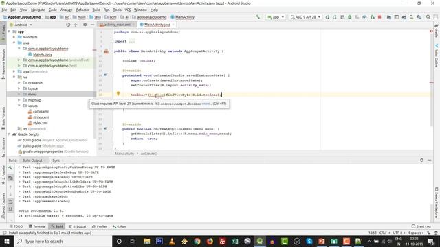 AppBarLayout in Androidx | Toolbar | collapsingtoolbarlayout  android app development tutorials