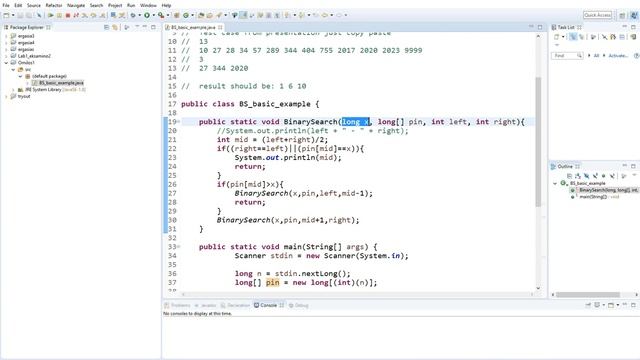 binary search java source code development | eclipse java neon enviroment