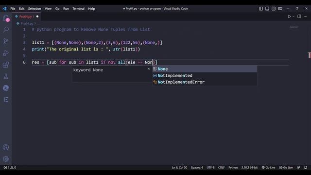 python program to Remove  None Tuples from the List. #python #coding #newvideo #trending