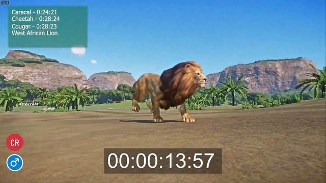 The Slowest Predators Speed Races in Planet Zoo included Tiger, Lion, Caracal, Cheetah смотреть онлайн