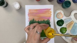 Простой урок гуашью // пейзаж гуашью за 23 минуты