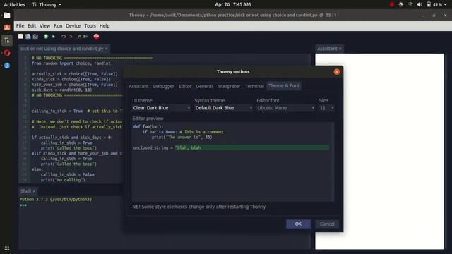 How to change the theme of thonny python ide