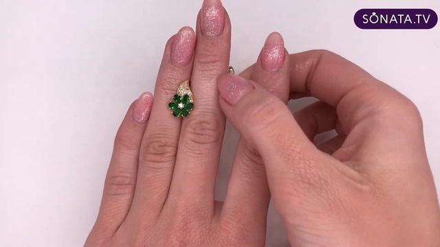 Комплект украшений с зелеными фианитами из медицинского золота (в позолоте) - 73610 смотреть онлайн