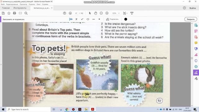 Учебник Английский язык 6 класс Комарова. Unit 5 Grammar 2 (стр.67) смотреть онлайн