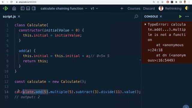 Calculate add multiple subtract divide Chaining function | JavaScript Interview Question