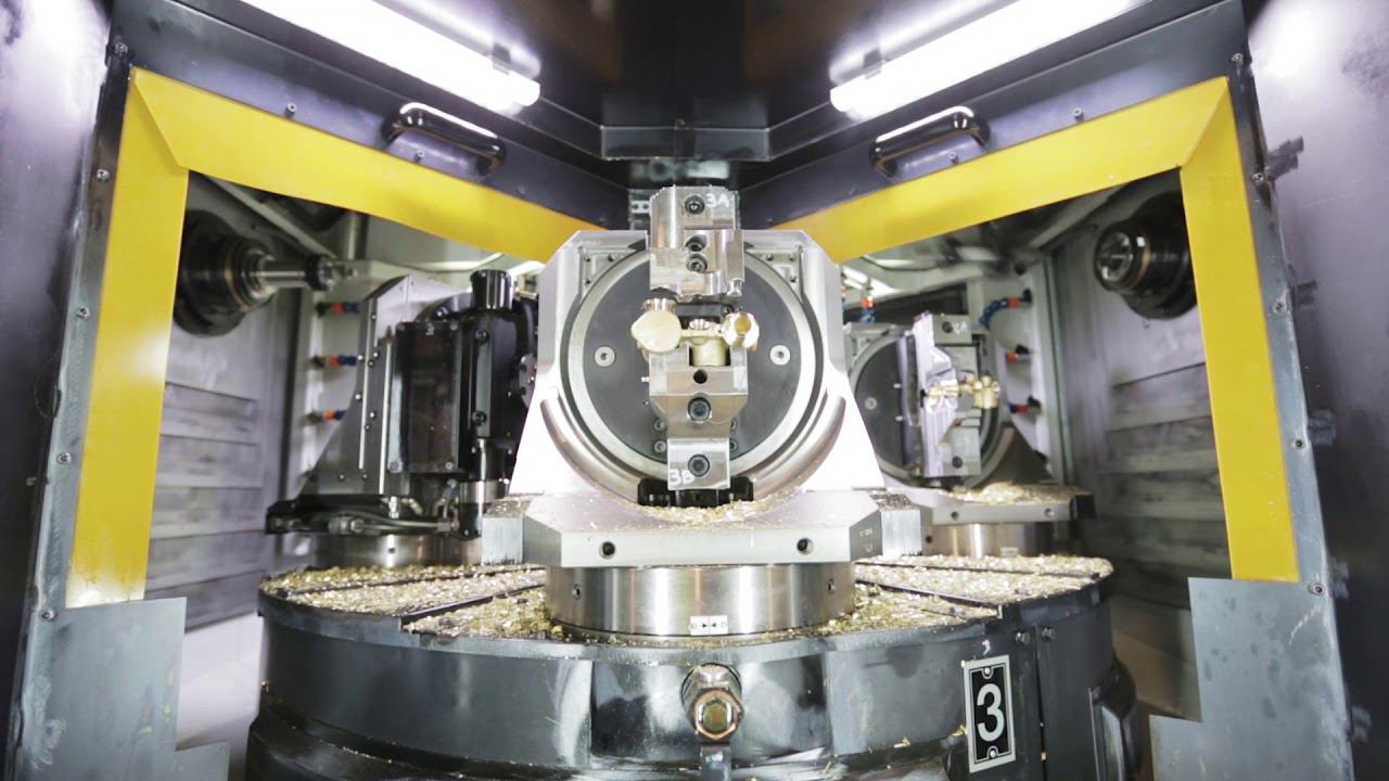 Обработка латунной детали на 3-х шпиндельном мультицентре смотреть онлайн