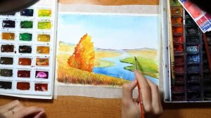 Рисуем осенний пейзаж акварелью.Как нарисовать пейзаж