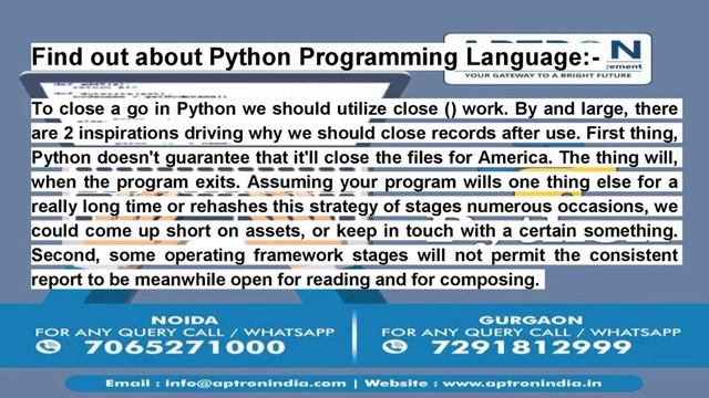 The Best Python Training Institute in Gurgaon 2022 APTRON Gurgaon