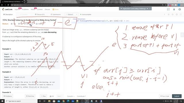 LeetCode 1574. Shortest Subarray to be Removed to Make Array Sorted