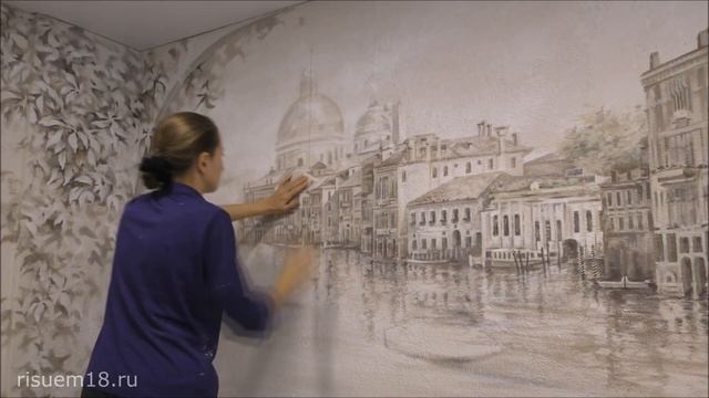 Монохромная Роспись стен Венеция | Художник Наталья Боброва смотреть онлайн