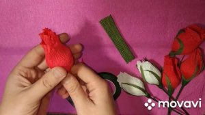 Бутон розы для букета из конфет Букет из конфет с гофробумаги Бутон розы из конфет Мастер-класс