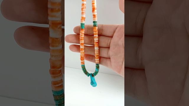 Orange Spiny oyster shell with purple Spodumene Kunzite  gemstone necklace full strand 16inch 02