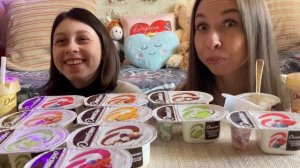 МУКБАНГ ЙОГУРТЫ ДАНИССИМО/ВСЕ ВКУСЫ/Играем в игру/MUKBANG YOGHURTS DANISSIMO