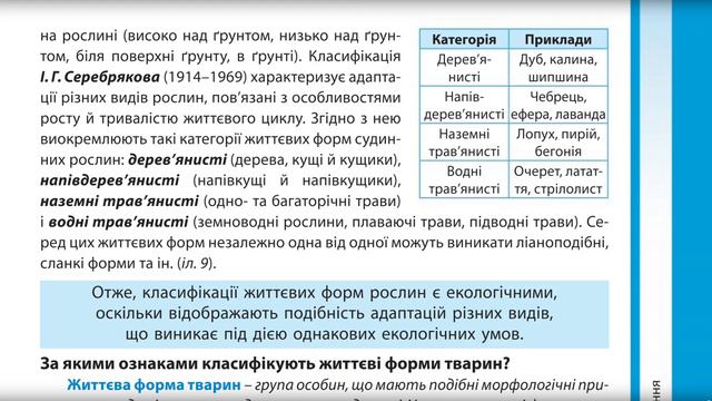 §5. Життєві форми рослин і тварин як адаптації до середовища мешкання