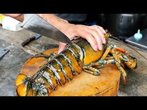 Тайская уличная еда - ГИГАНТСКИЙ лобстер, лапша с соусом, Бангкок, морепродукты, Таиланд
