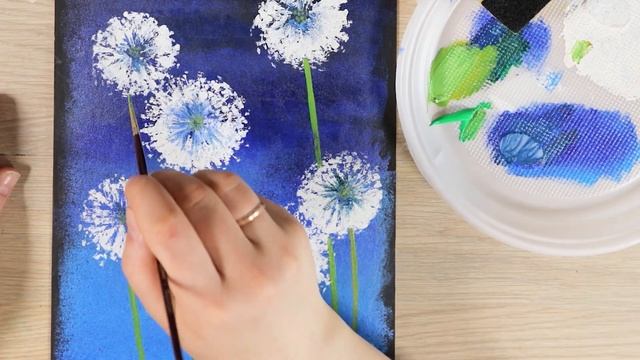 Невероятно просто! Рисуем одуванчики ТРУБОЧКОЙ, ГУБКОЙ гуашью / акрилом #37