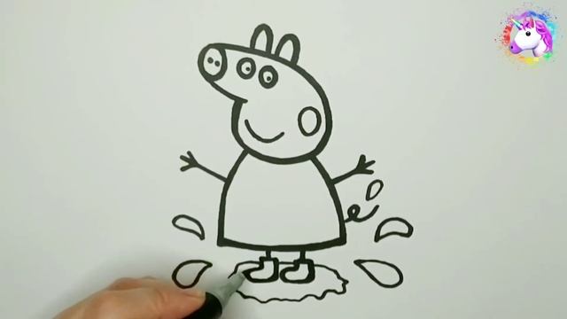 Уроки рисования для детей. Рисунок Свинка Пеппа. Раскраска герои мультфильмов. смотреть онлайн