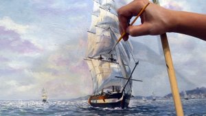 Парусник масляными красками на холсте | Художник пишет картину