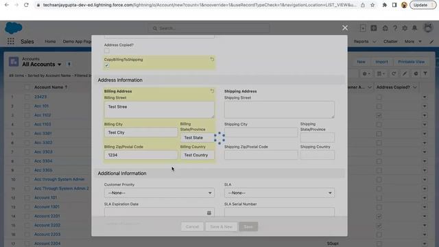 03 Trigger & Test Class Scenario | Before Insert | Copy Billing Address to Shipping on Acc Creation