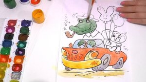 Чебурашка и крокодил Гена Раскраска для детей