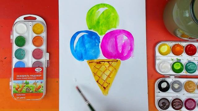 Как нарисовать МОРОЖЕНОЕ красками смотреть онлайн