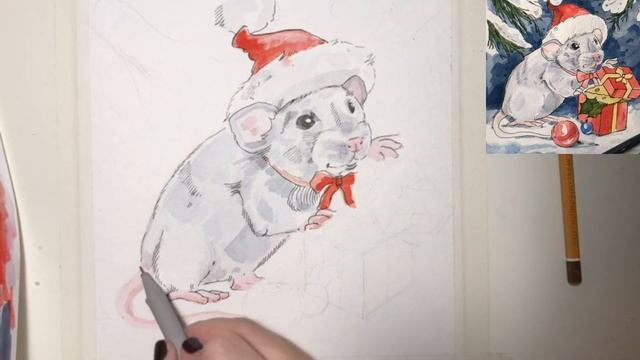 Рисуем новогоднего мышонка Кузю! смотреть онлайн