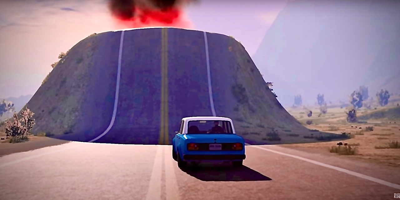 Автомобили проезжают по вулкану на дороге -BeamNG drive смотреть онлайн