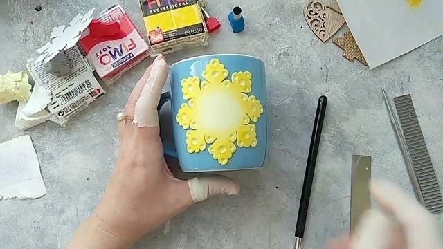 Мастер-класс: Новогодний декор кружки из полимерной глины FIMO/polymer Clay Tutorial