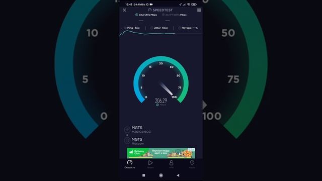 Домашний интернет МГТС speedtest 200 Мбит/с