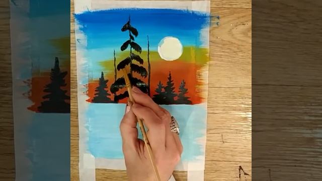 Как нарисовать зимний пейзаж гуашью Tree Winter Рисуем вместе с детьми смотреть онлайн