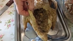 Утка фаршированная гречкой и грибами.