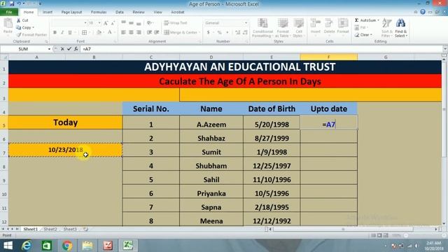 How to Calculate Age from Date Of Birth in Excel | Days | Months | Year | In Days | #excel #age смотреть онлайн