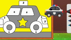 Coloring Police car ? for kids number colors easy