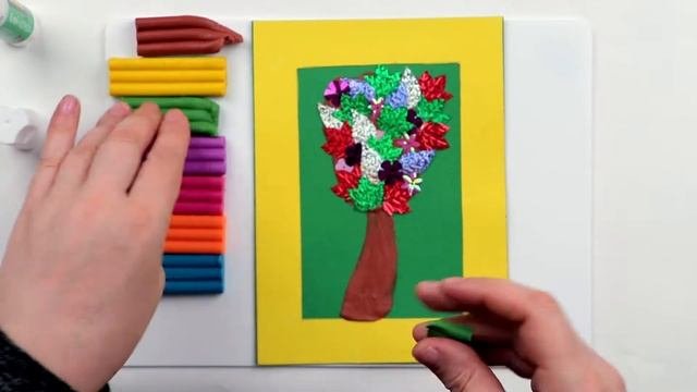 Как сделать дерево из пластилина и пайеток. How To Make A Tree Out Of Plasticine And Sequins.