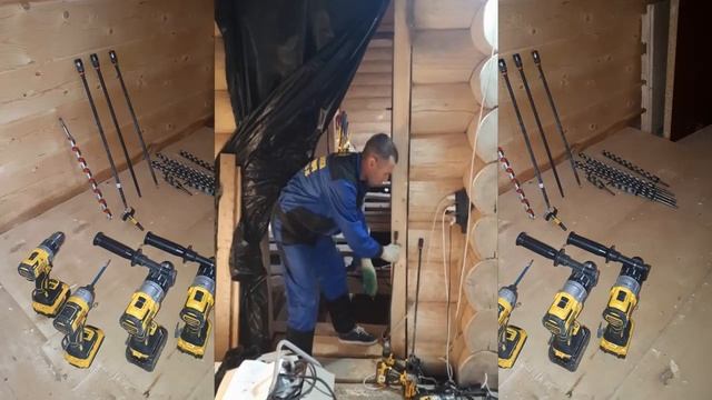 Сверлим бревно в доль на 2.3м под электрику. смотреть онлайн