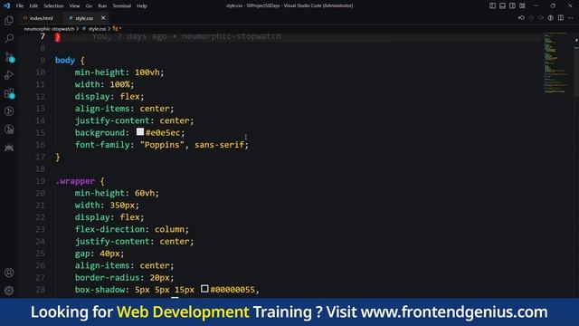 50 Projects In 50 Days - HTML, CSS & JavaScript - 15 Neumorphic Stopwatch || By Frontend Genius