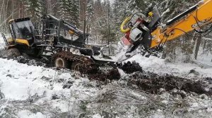 Вызволение Ponsse из плена, с помощью валочнай jcb. Часть 2