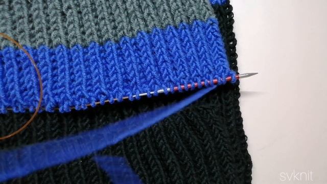МК снуд колорблок спицами, простой снуд английской резинкой в два оборота, соединение, шов для снуд