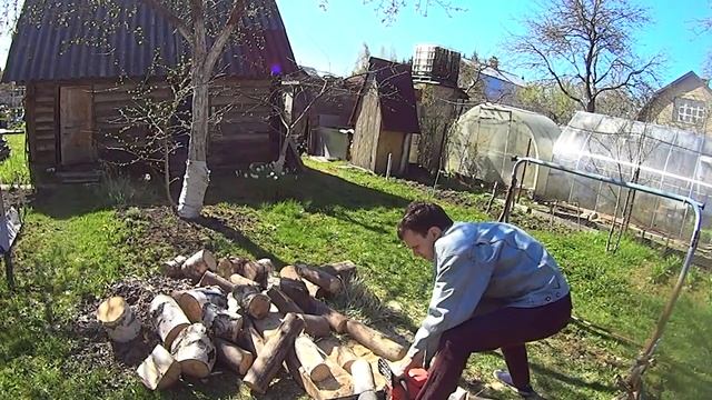 работа бензопилой | распиловка дров