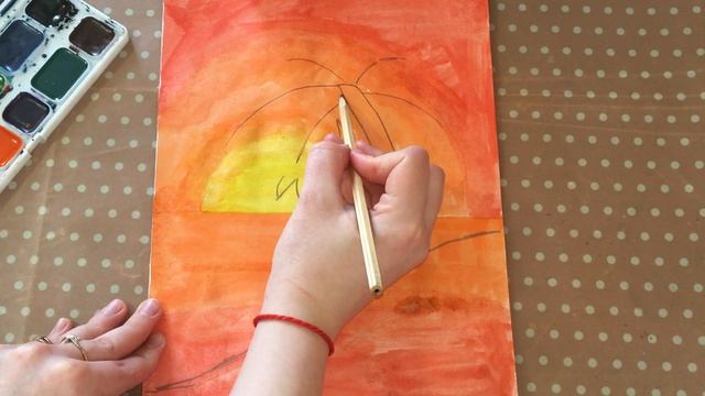 РИСУЕМ ЗАКАТ. Как нарисовать закат. Закат на острове. Видео уроки для детей. смотреть онлайн