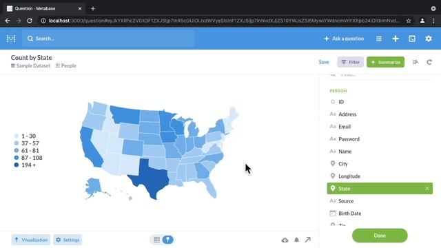 Visualizing data with maps in Metabase
