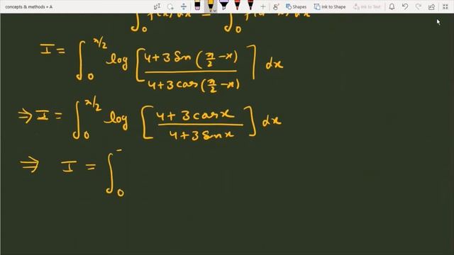 Evaluate `int_0^(pi2)log((4+3sinx)/(4+3cosx))dx` || integration of log(4+3sinx/4+3cosx) || смотреть онлайн