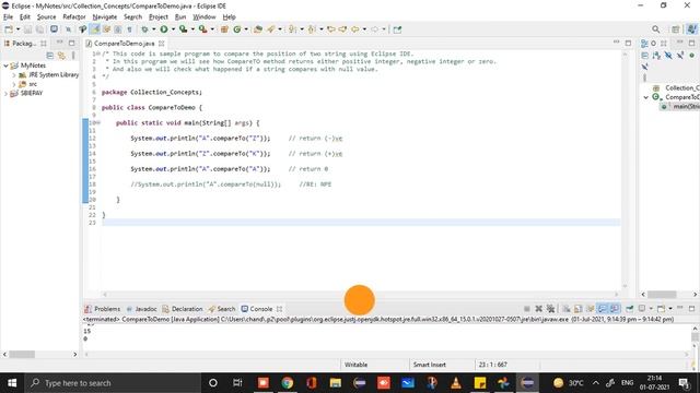 CompareTo method  Example | Java Collection Concept | Core JAVA Basic Concepts