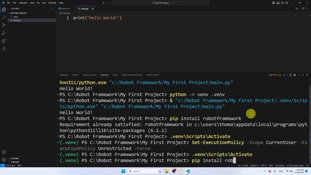 Install Robot Framework in a Virtual Environment | Vs Code